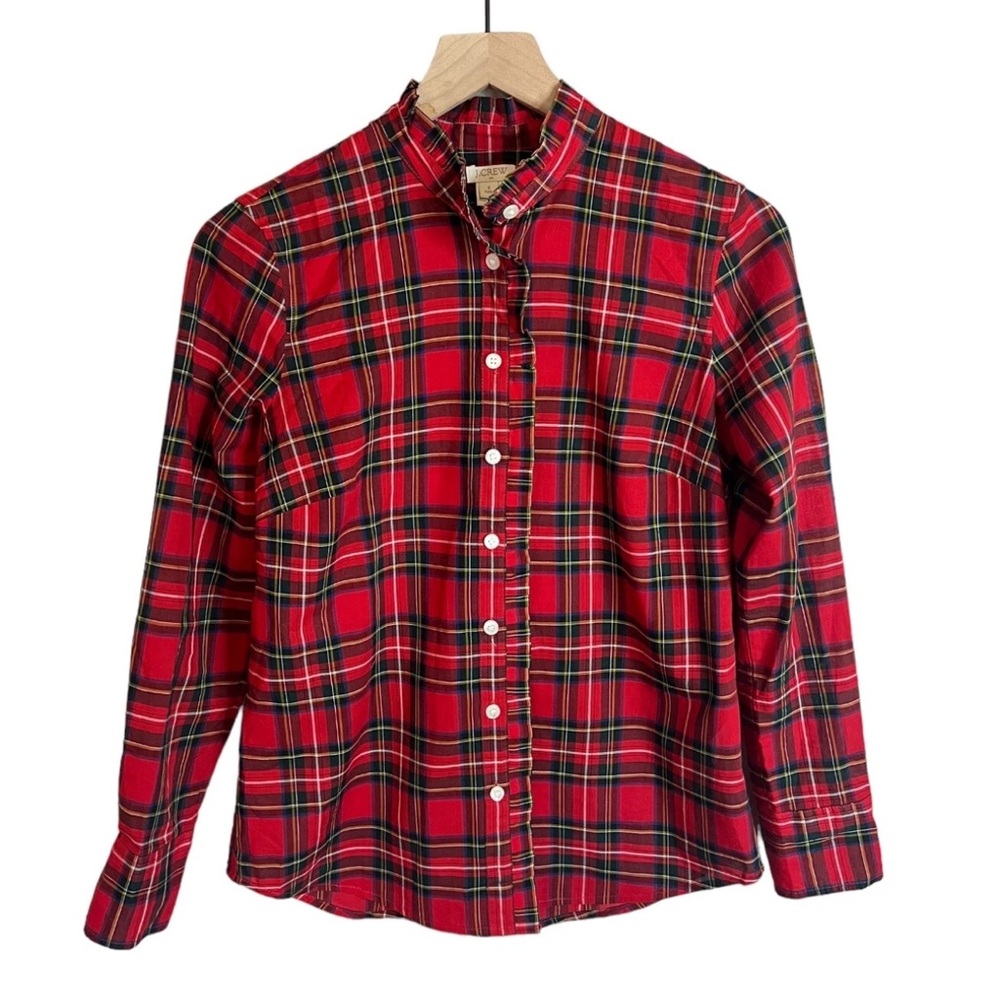 J. Crew Plaid Red Stewart Tartan Holiday Button Down Small Petite